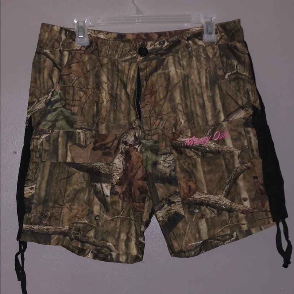 Camo womens cargo shorts with drawstrings